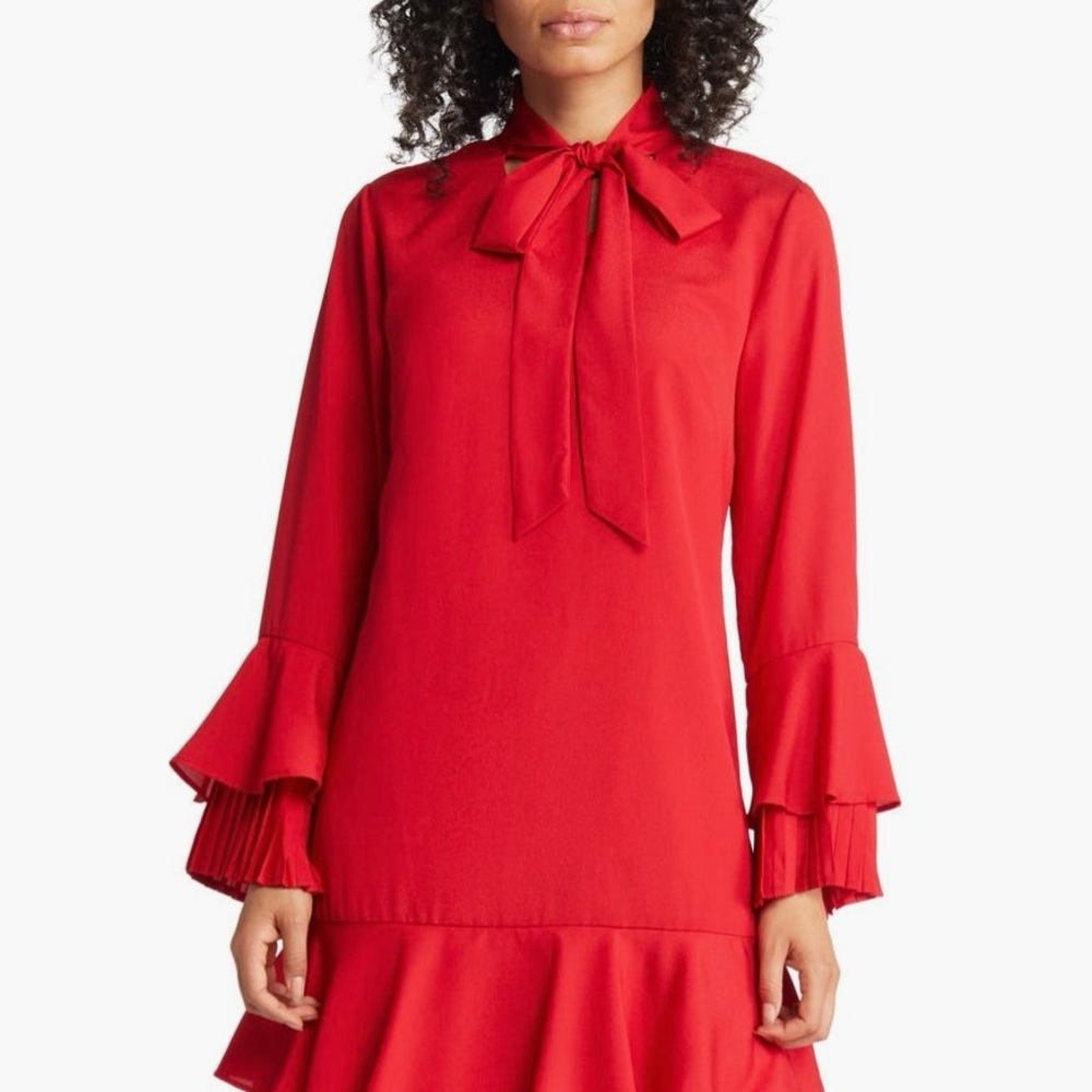 Tahari ASL Red Ruffled Bell Sleeve Cocktail Dress